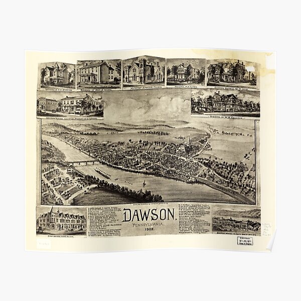 "Aerial View of Dawson, Pennsylvania by T.M. Fowler (1902)" Poster by