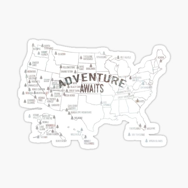 National Parks Map - Lists all 59 National Parks Sticker