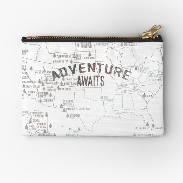 National Parks Map - Lists all 59 National Parks Zipper Pouch