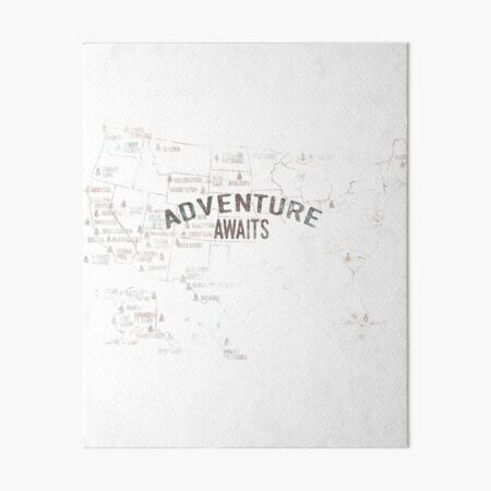 National Parks Map - Lists all 59 National Parks Art Board Print