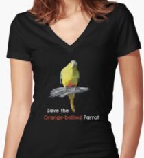Save the Orange-bellied Parrot items (dark background colours) Women's Fitted V-Neck T-Shirt