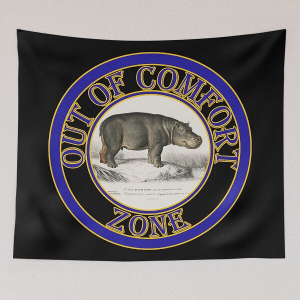 Item preview, 'Out of Comfort Zone' Old Book Chill Hippo - Funny Quotes Designs for T-shirts, stickers and other accessories. designed and sold by Ridiculam Toga.