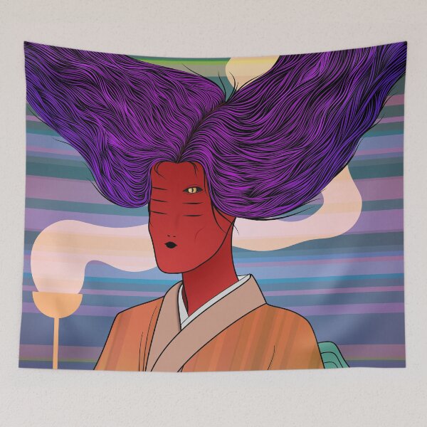 Item preview, Don't disturb my meditation - Japanese monster woman in kimono designed and sold by CalMaArt.