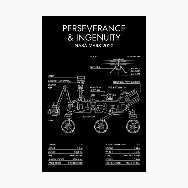 Perseverance & Ingenuity - MARS 2020 (White Stencil - No Background) Photographic Print