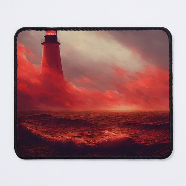 Item preview, a painting of a lighthouse on a tumultuous sea of red designed and sold by AJDesignStudio.