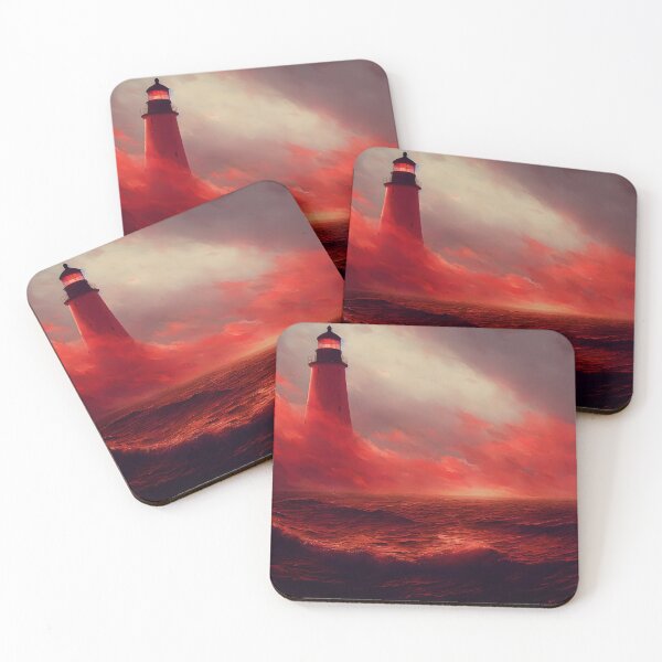Item preview, a painting of a lighthouse on a tumultuous sea of red designed and sold by AJDesignStudio.