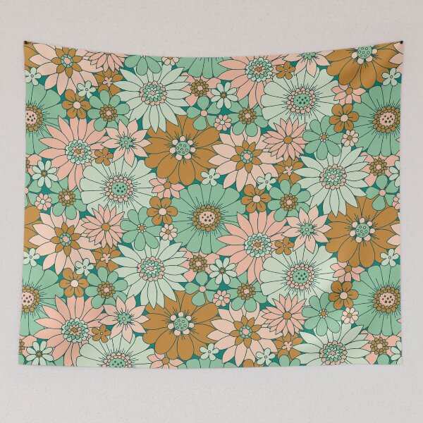 Item preview, Retro Daisies in Blush + Jade designed and sold by latheandquill.