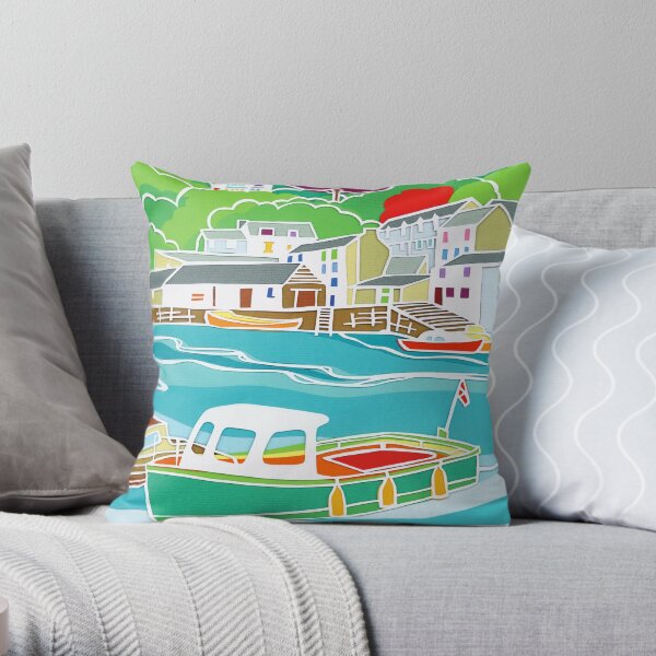 Boats Afloat Fishing Harbour Throw Pillow