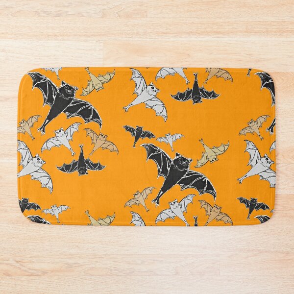 Item preview, cute repeating pattern | adorable Halloween bats flying | black white brown orange | trick or treat designed and sold by DigitalEurydice.
