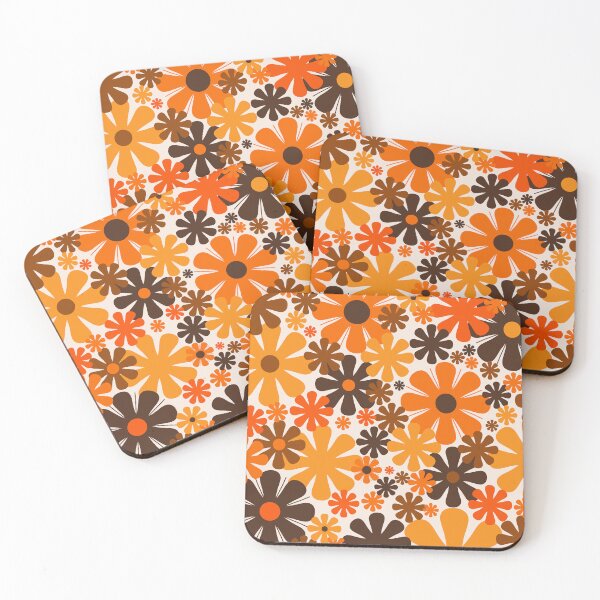 Item preview, Retro 60s 70s Aesthetic Floral Pattern in 1970s Dark Brown Beige Orange designed and sold by kierkegaard.