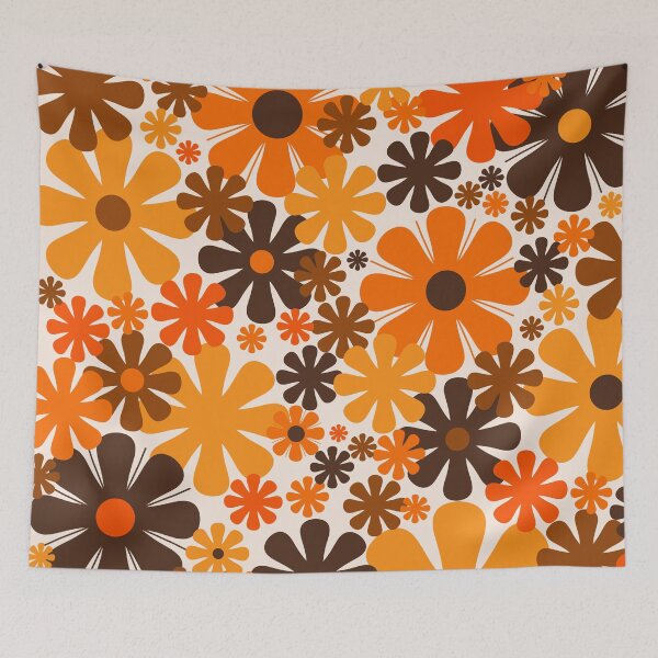Item preview, Retro 60s 70s Aesthetic Floral Pattern in 1970s Dark Brown Beige Orange designed and sold by kierkegaard.
