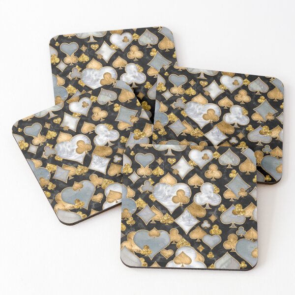 Item preview, Card Suits Symbols pattern - Black, Pearl and Gold  designed and sold by k9printart.