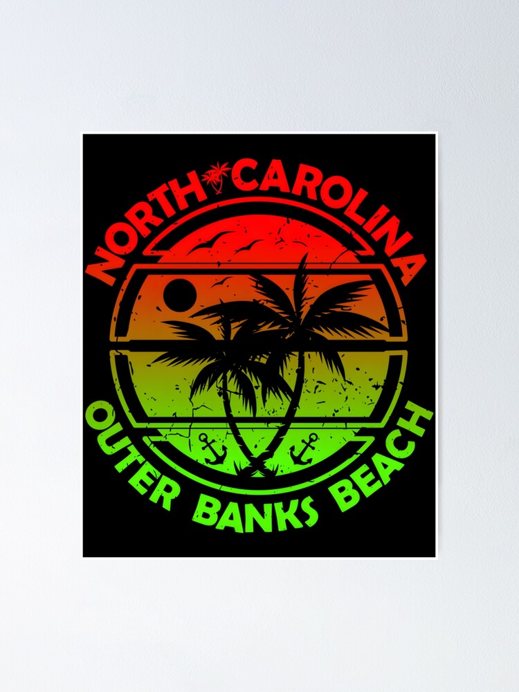 "Outer Banks Beach North Carolina, Tropical Palm Trees, Ship Anchor Summer Classic " Poster
