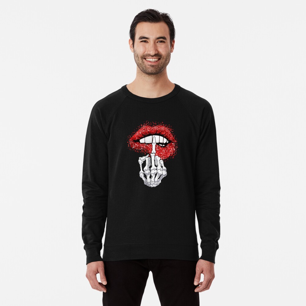 Skeleton Middle Finger And Lips Funny Halloween Men Women T-Shirt