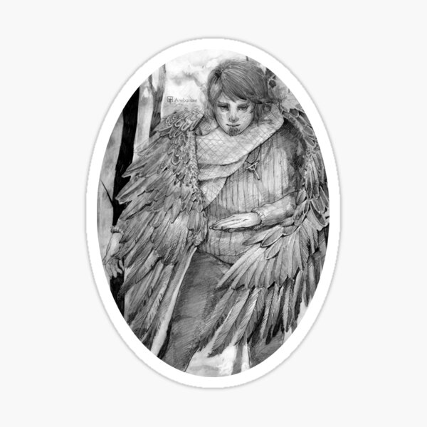 Winged traveler in the woods - Oval Sticker