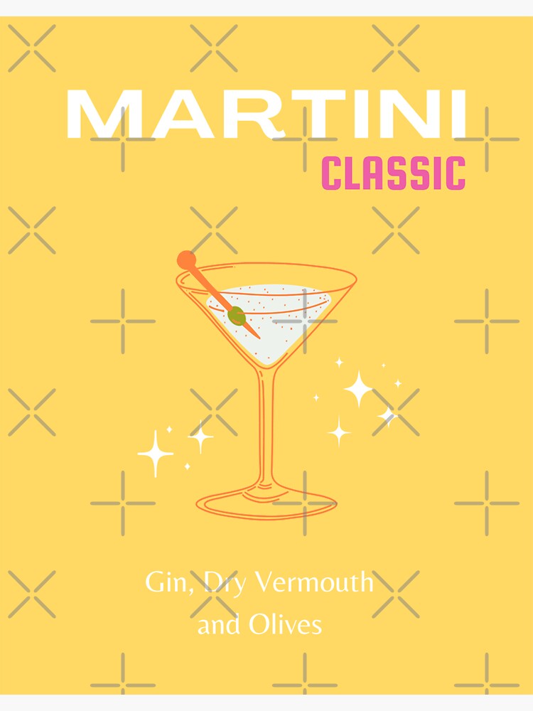"Martini, Cocktail, Cocktail Art, Preppy, Retro Art, Preppy Room, Yellow" Sticker for Sale by