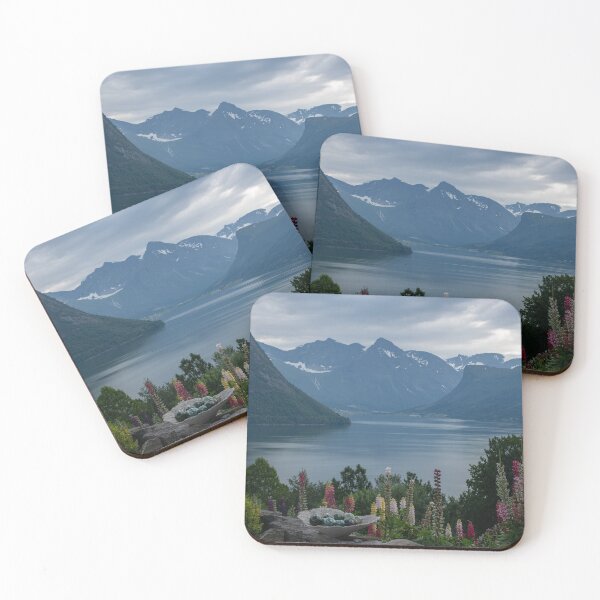 Item preview, Wonderful landscapes in Norway. Vestland. Beautiful scenery of Romsdal Fjord from the Torvikeidet village. Nice flower composition in foreground. Snowed mountains Summer cloudy day designed and sold by Maurizio Fabbroni.
