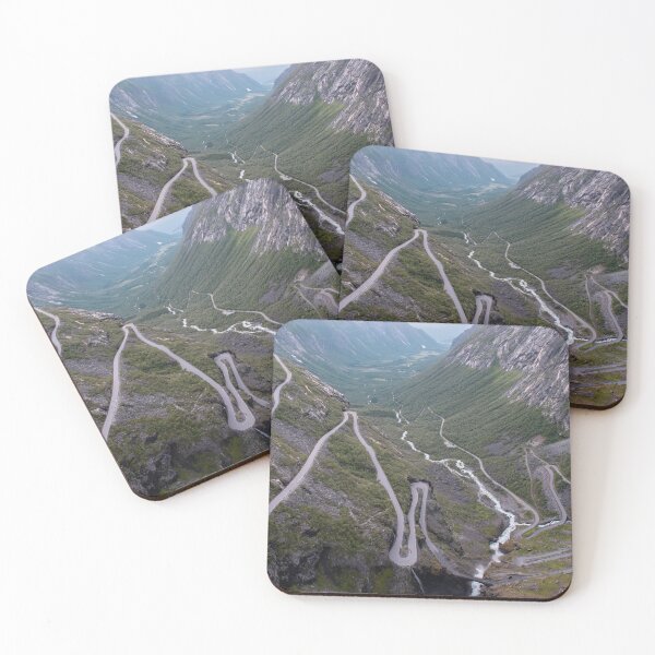 Item preview, Wonderful landscapes in Norway. Vestland. Beautiful scenery of Trollstigen winding roads and valley on the Geiranger Trollstigen scenic route at midnight sun. Snowed mountains, stream designed and sold by Maurizio Fabbroni.
