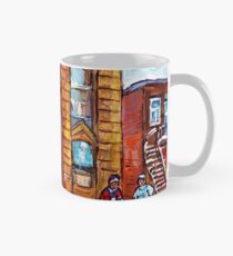 CANADIAN ART AND ARCHITECTURE MONTREAL SCENES STREET CORNER HOCKEY PAINTING Mug