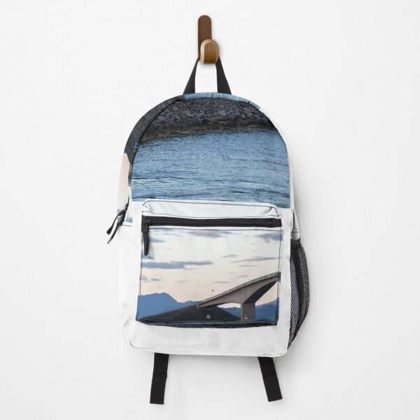 Item preview, Wonderful landscapes in Norway. Vestland. Beautiful scenery of famous bridges on the Atlantic Road scenic route. Calm sea at the sunset in a cloudy day. Sunrays through clouds. designed and sold by Maurizio Fabbroni.