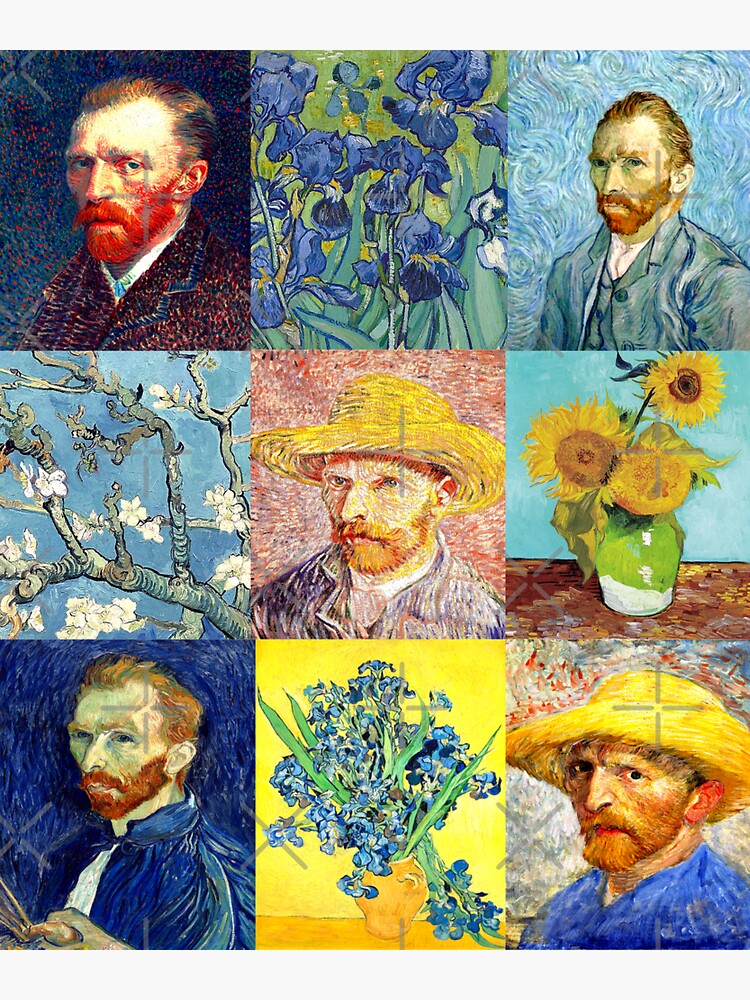 "Collage of Famous Floral paintings and Self Portraits by Famous Painter Vincent Van Gogh