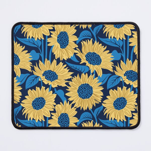 Item preview, Sun-kissed sunflowers // oxford navy blue background yellow flowers bluebell blue leaves  designed and sold by SelmaCardoso.