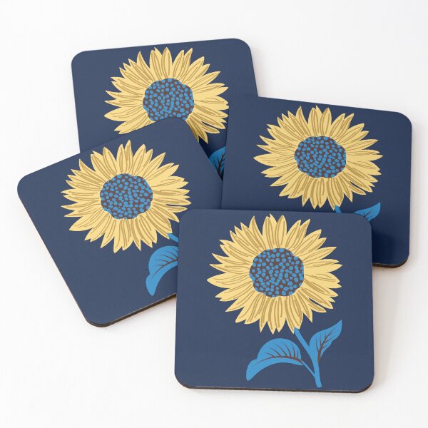 Item preview, Sun-kissed sunflowers // oxford navy blue background yellow flowers bluebell blue leaves  designed and sold by SelmaCardoso.