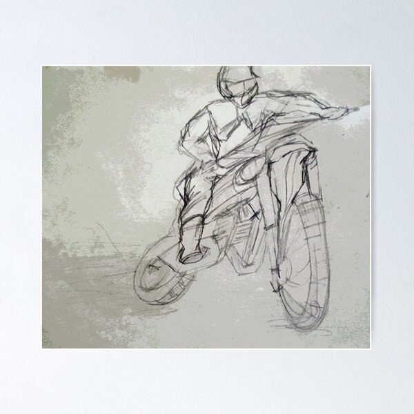 One-off, original drawing of a Yamaha motorcyle engine, in charcoal 2024 and pastel