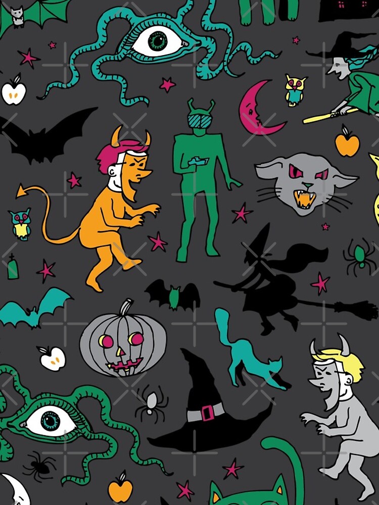 Retro Halloween - on grey - Halloween pattern by Cecca Designs by Cecca-Designs