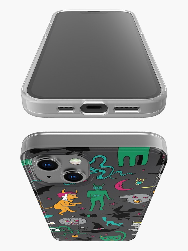 Alternate view of Retro Halloween - on grey - Halloween pattern by Cecca Designs iPhone Case