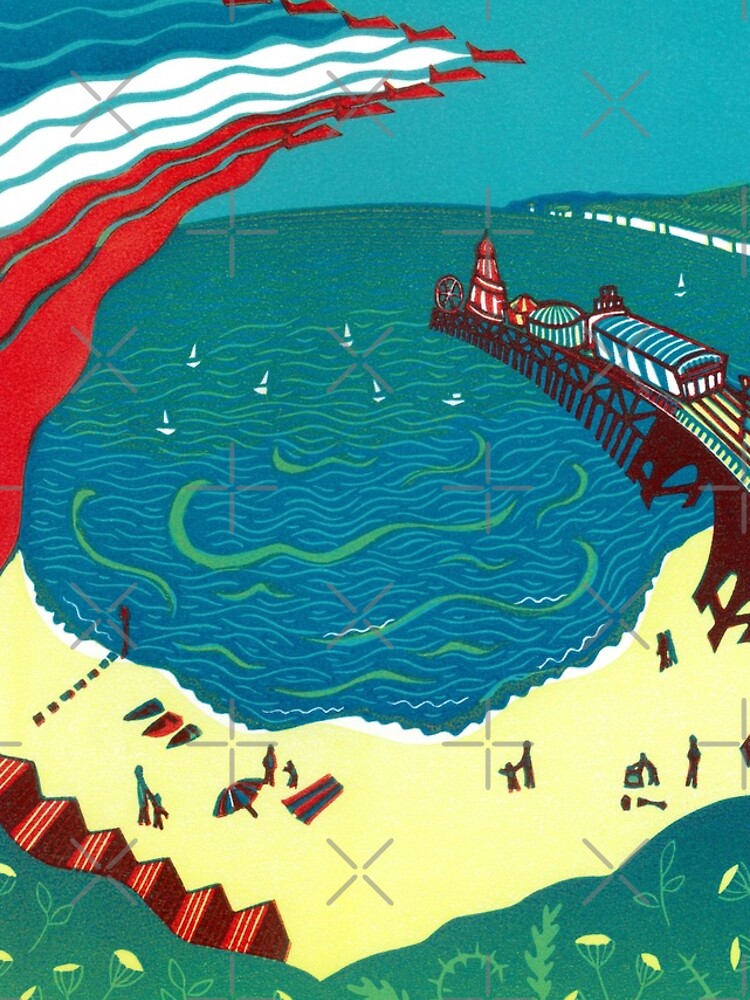 Red Arrows, Bournemouth Beach - Original linocut by Francesca Whetnall by Cecca-Designs