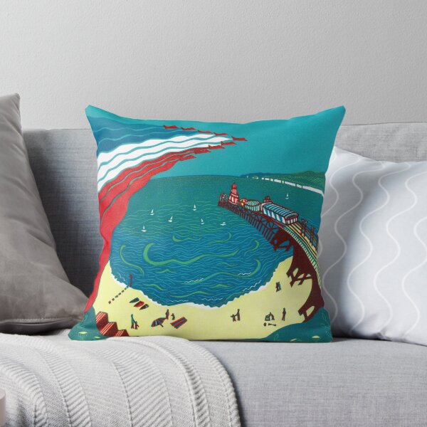 Red Arrows, Bournemouth Beach - Original linocut by Francesca Whetnall Throw Pillow