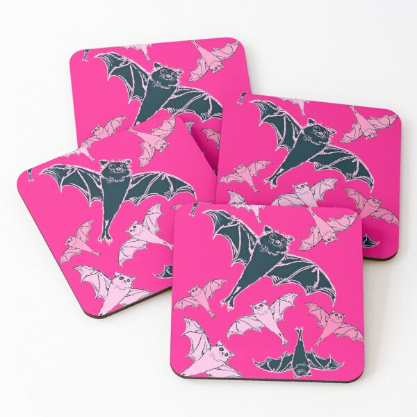 Item preview, cute repeating pattern | adorable Halloween bats flying | pink and black | trick or treat designed and sold by DigitalEurydice.