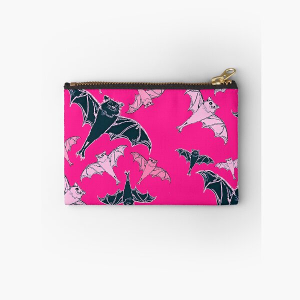 Item preview, cute repeating pattern | adorable Halloween bats flying | pink and black | trick or treat designed and sold by DigitalEurydice.