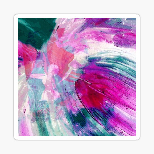 Dancing Abstract Digital Art Design Print in Bright Pink Turquoise-green Sticker