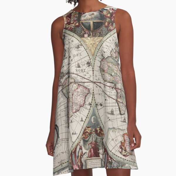 Vintage Maps Of The World. Geographic and Hydrographic Map of the Whole World A-Line Dress