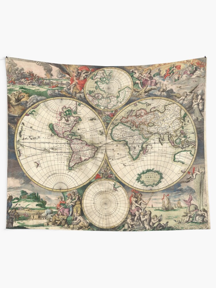Alternate view of Vintage Maps Of The World 1689 Tapestry