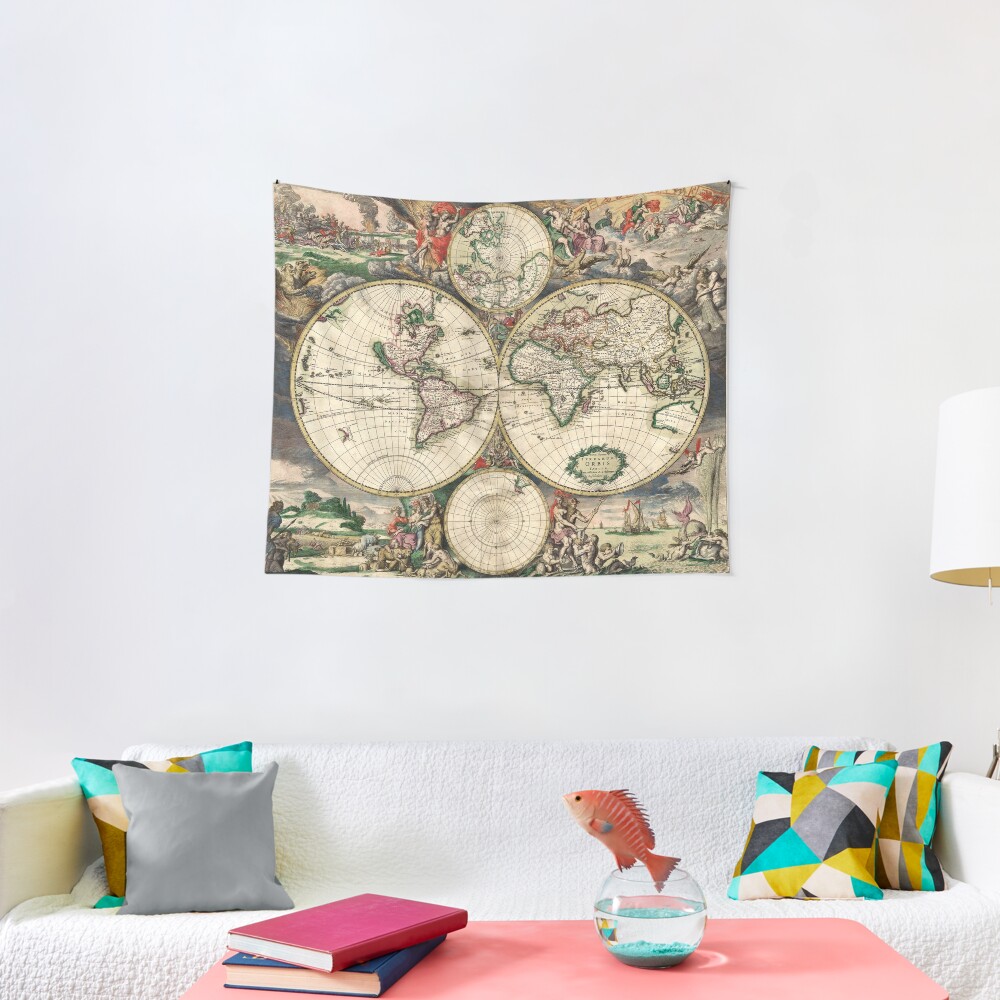 Vintage Maps Of The World 1689 Tapestry