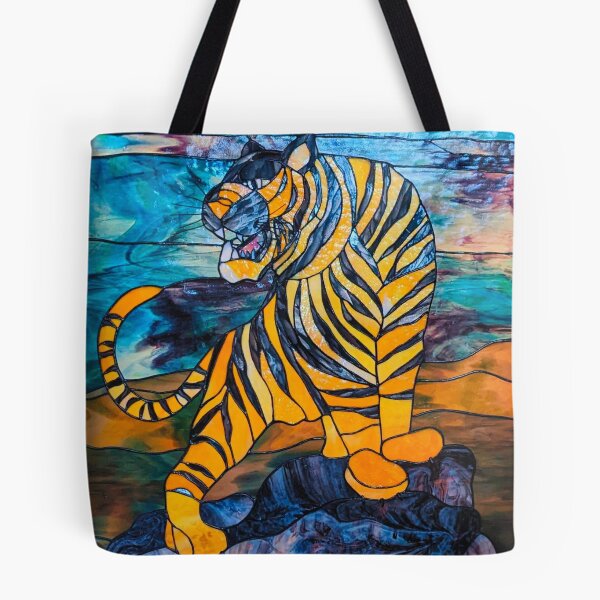 Item preview, Tiger Stained Glass Window | Tiger Printed | Tiger Art Graphic | Tiger Japanese Art designed and sold by KonnichiwaStore.