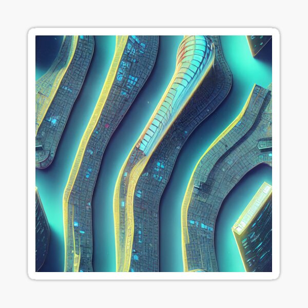 Item preview, Satellite view of a cyberpunk city on a river designed and sold by fairway3games.