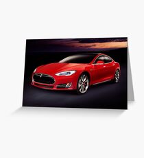 Tesla Model S red luxury electric car outdoors art photo print Greeting Card