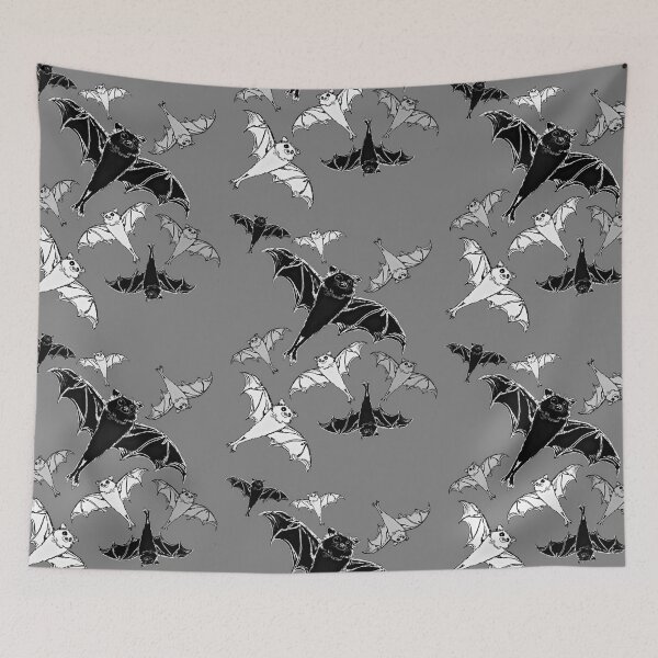 Item preview, cute repeating pattern | adorable Halloween bats flying | black, grey, white | trick or treat designed and sold by DigitalEurydice.