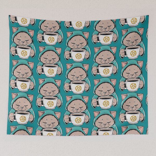 Item preview, Black Magic Coffee lover Cat designed and sold by CardsNeverFails.