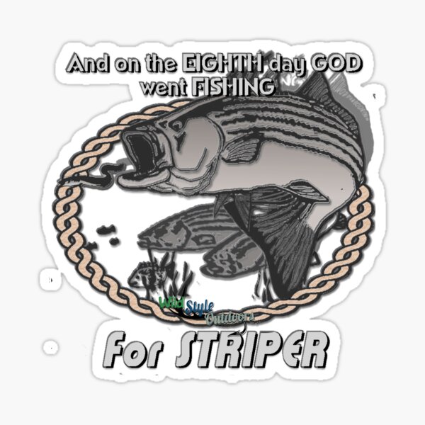 Vista previa del artículo con la obra «Día 8 Dios fue a la pesca con Striper», diseñado y vendido por graphitees.