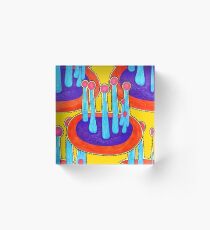 Pink Shrooms on Yellow Acrylic Block