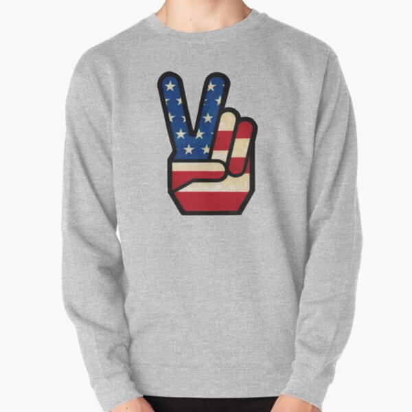 Vintage Peace Sign Fingers American Flag Pullover Sweatshirt