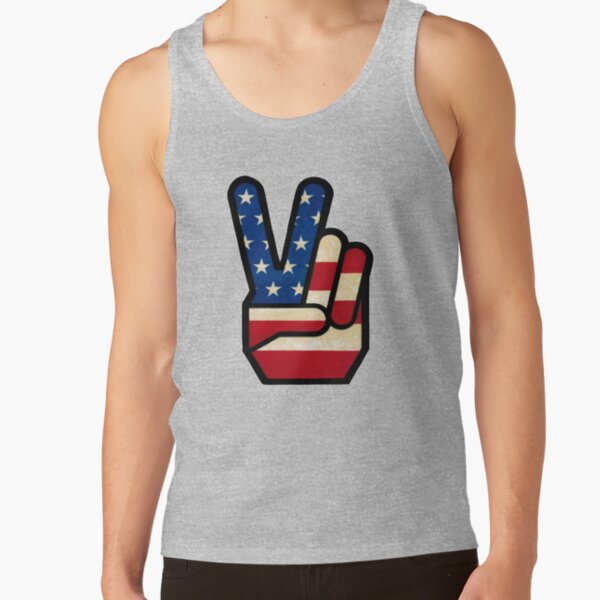 Vintage Peace Sign Fingers American Flag Tank Top