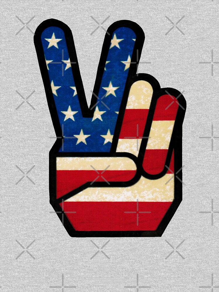 Thumbnail 7 of 7, Classic T-Shirt, Vintage Peace Sign Fingers American Flag designed and sold by hilda74.