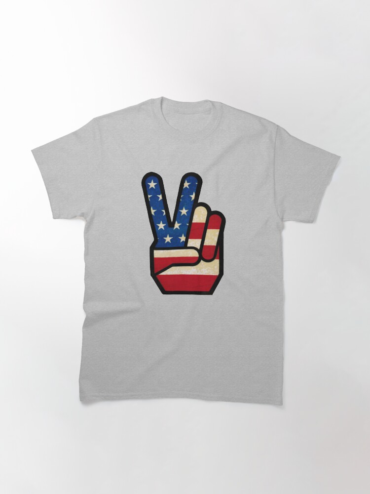 Thumbnail 3 of 7, Classic T-Shirt, Vintage Peace Sign Fingers American Flag designed and sold by hilda74.