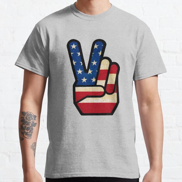 Vintage Peace Sign Fingers American Flag Classic T-Shirt